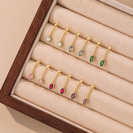 Inlaid Color Zirconium Water Drop Ear Female Tassel Simple Earrings