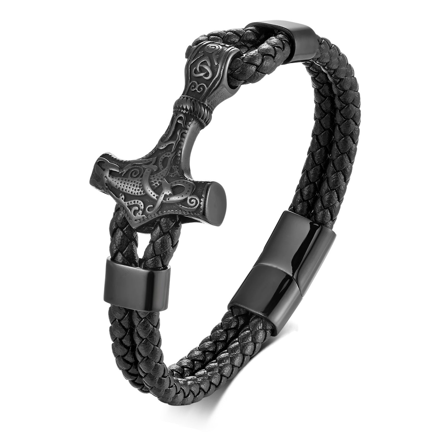 Men's Stainless Steel Woven Leather String Vikings Bracelets