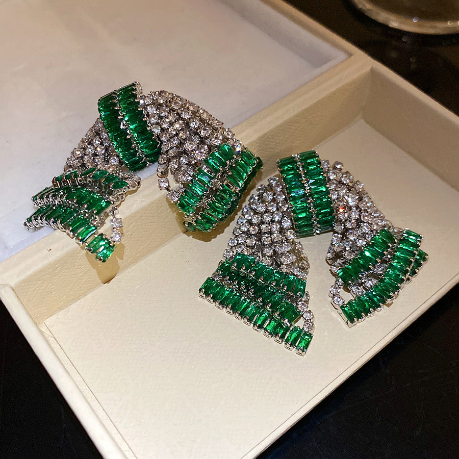 Exaggerated Sier Zircon Bow Fashion Delicate Light Luxury Earrings