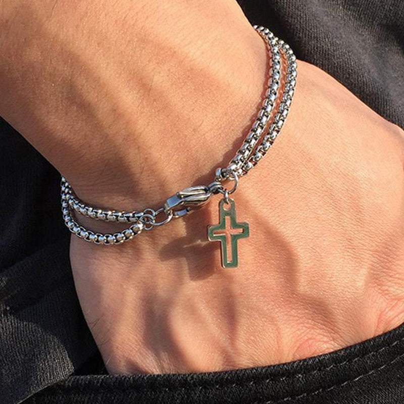 Men's Fashion Cross Hollow Double Chain Brace Bracelets