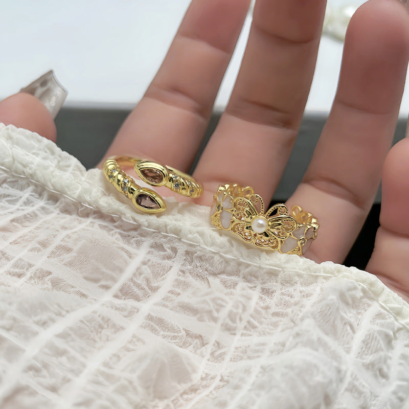 Style Fashionable Double Stone Water Drop Rings