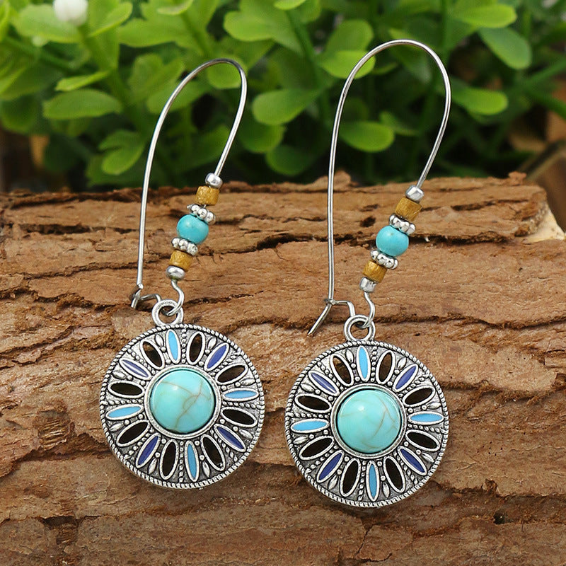 Women's Vintage Acrylic Turquoise Suit Minority Ancient Alloy Earrings