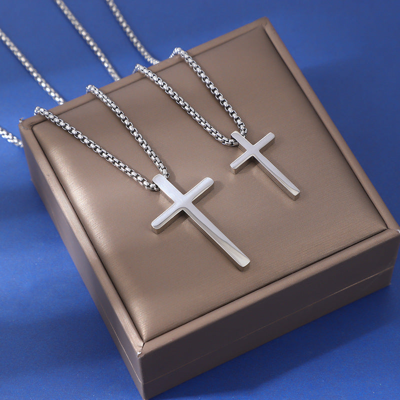 Titanium Steel Simple Cross Glossy Perforated Necklace