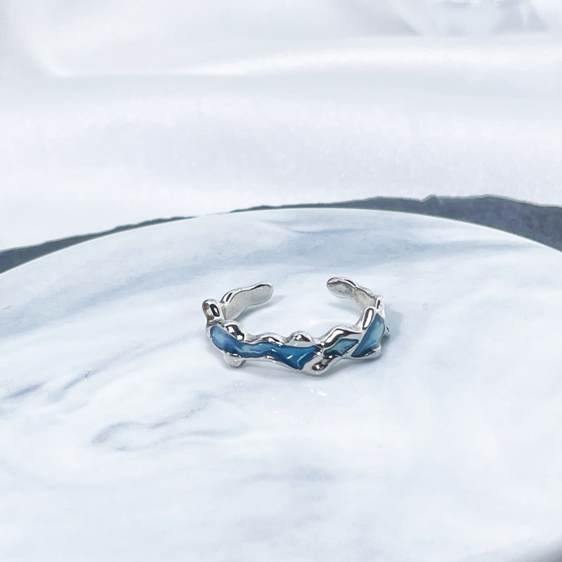 Female Niche Irregular Blue Series Simple Refined Stylish Versatile Rings