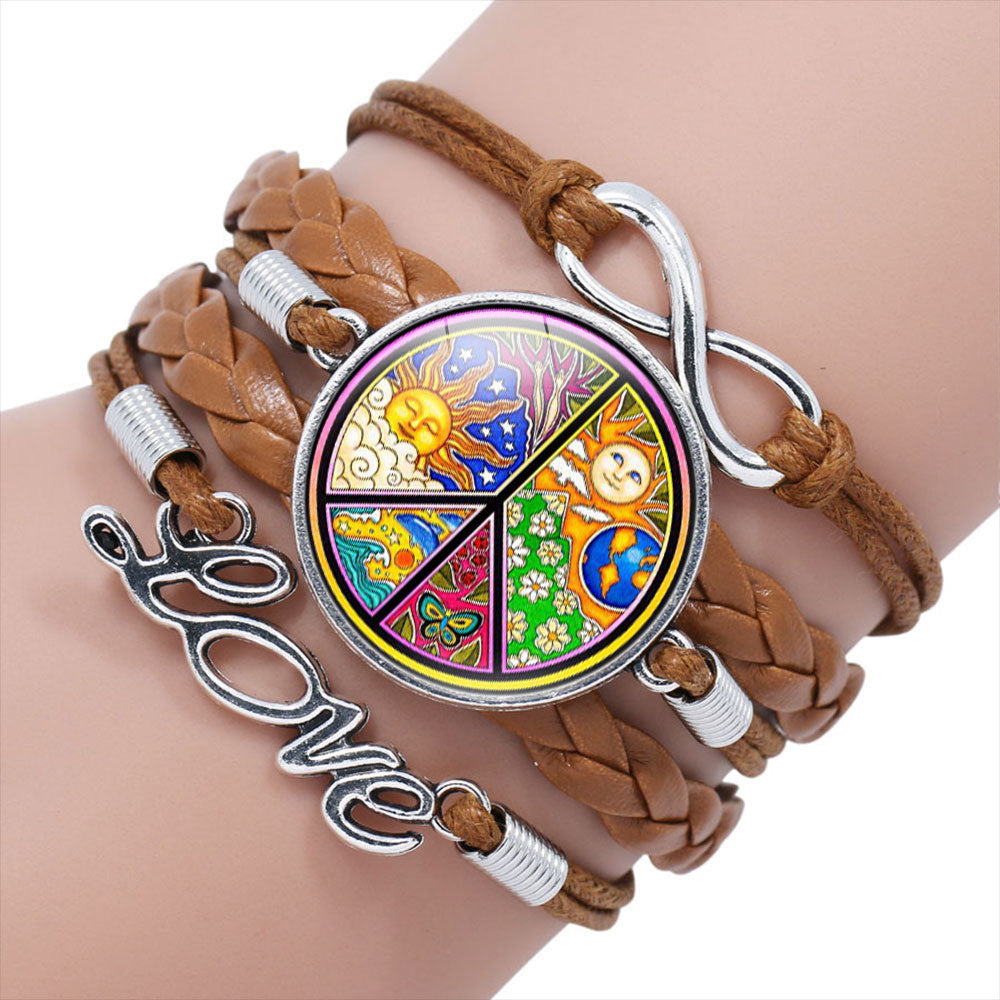 Women's & Men's Ornament Peace Label Signs Woven Combination Bracelets