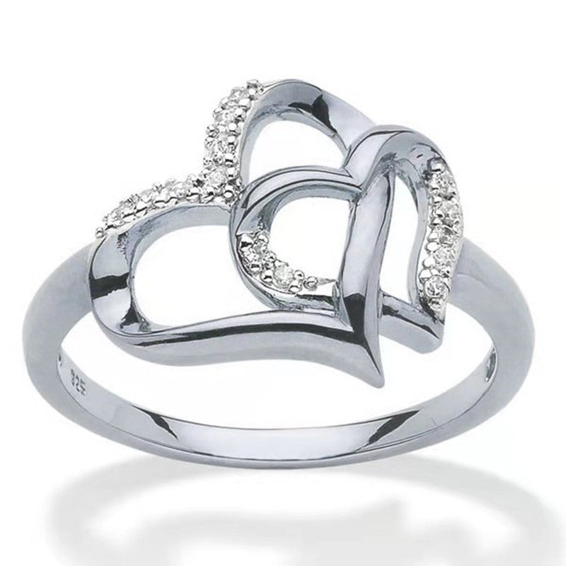 Women's Diamond Love Proposal Fashion Simple Heart-to-heart Rings