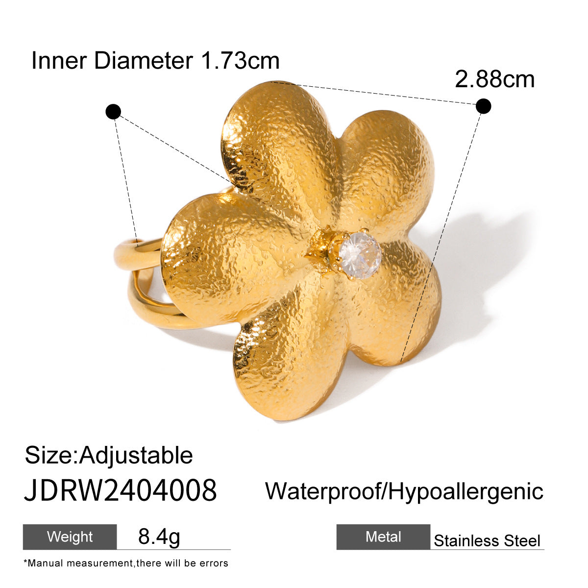 Open Gold Stainless Steel Five Petal Rings