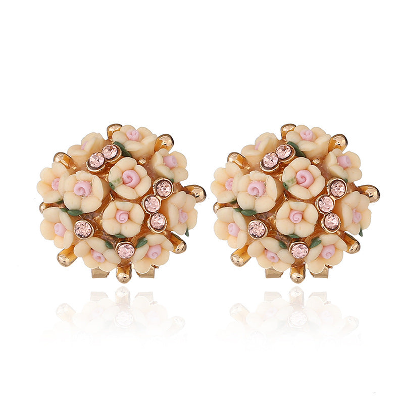 Ceramic Flower Small Commodity Rose Ear Stud Earrings