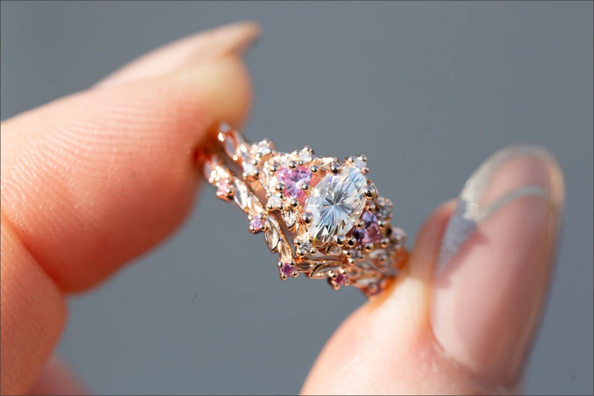 Simple Fresh Copper Inlaid Zircon Two-piece Rings