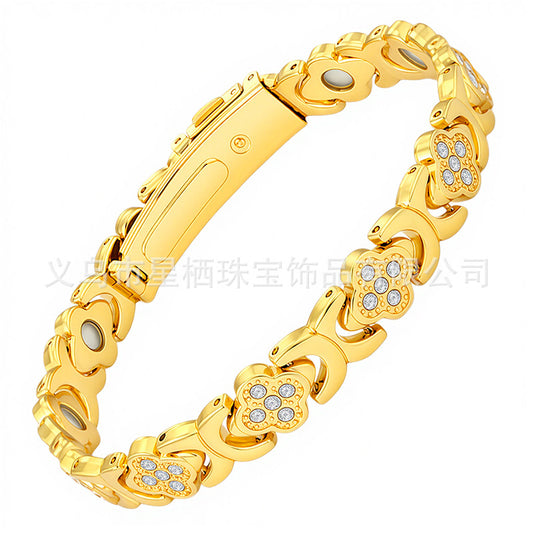 Fashion Four-leaf Clover Red Copper Watchband Buckle Rose Gold Bracelet