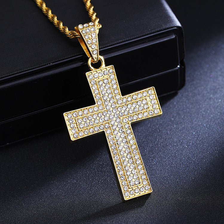 Men's Diamond Cross Hip Hop Personality Clavicle Necklace