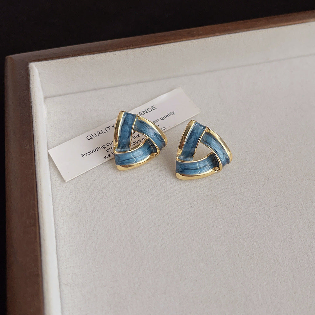 Women's Fog Haze Blue Enamel Vintage Art Fashion Earrings