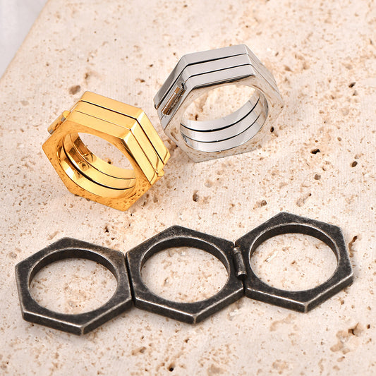 Men's Multilateral Simple Retro Titanium Steel Brass Rings