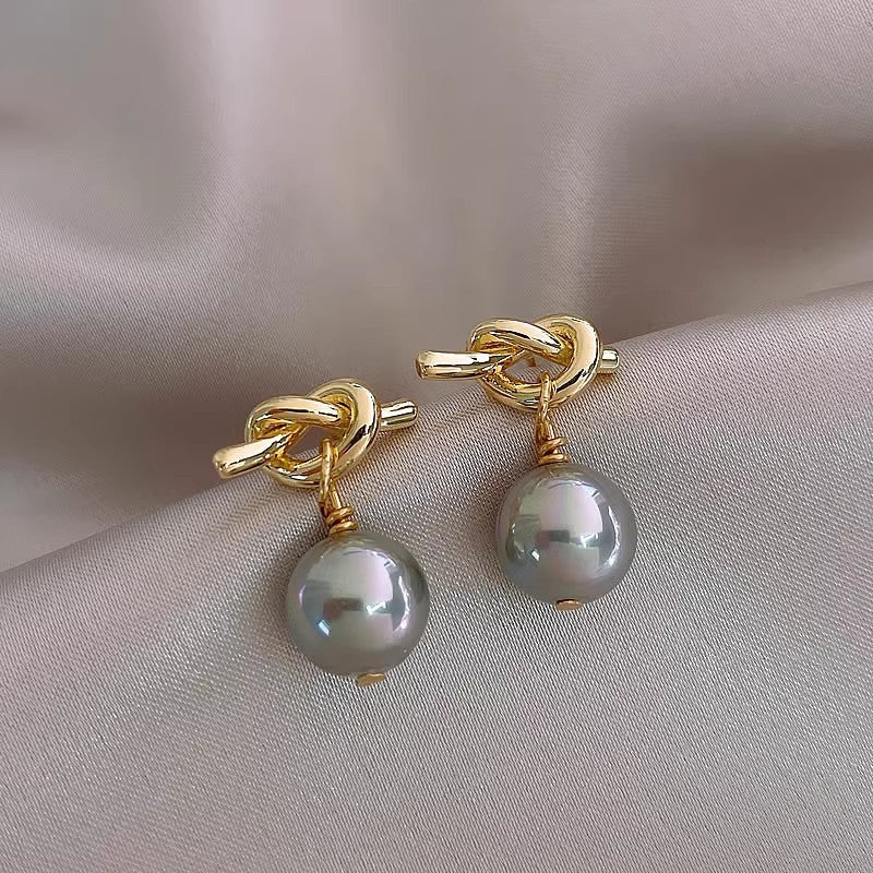 Needle Zircon Flower Pearl Tassel Retro Earrings