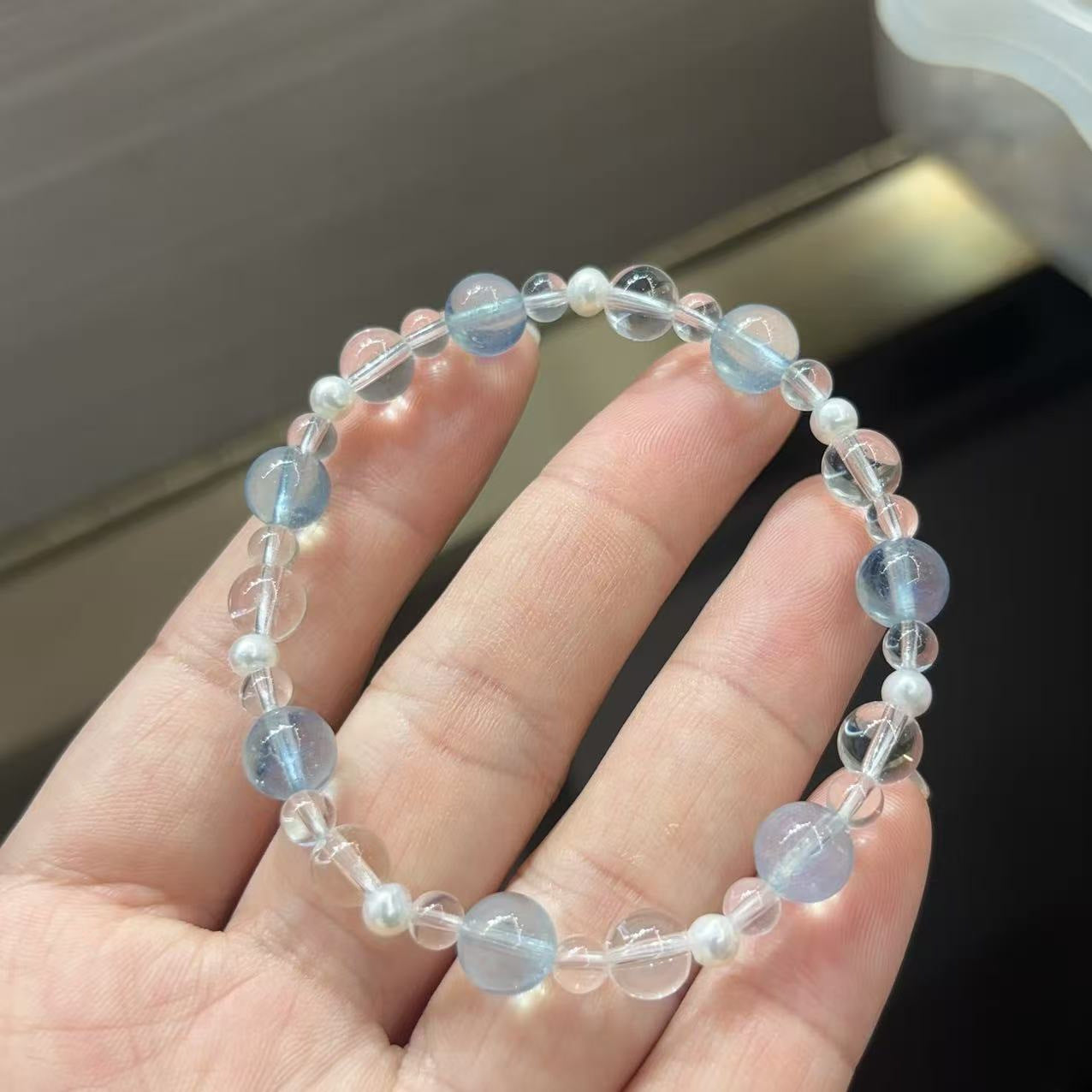 Women's Natural White Crystal Light Luxury High-grade Freshwater Pearl Aquamarine Bracelets