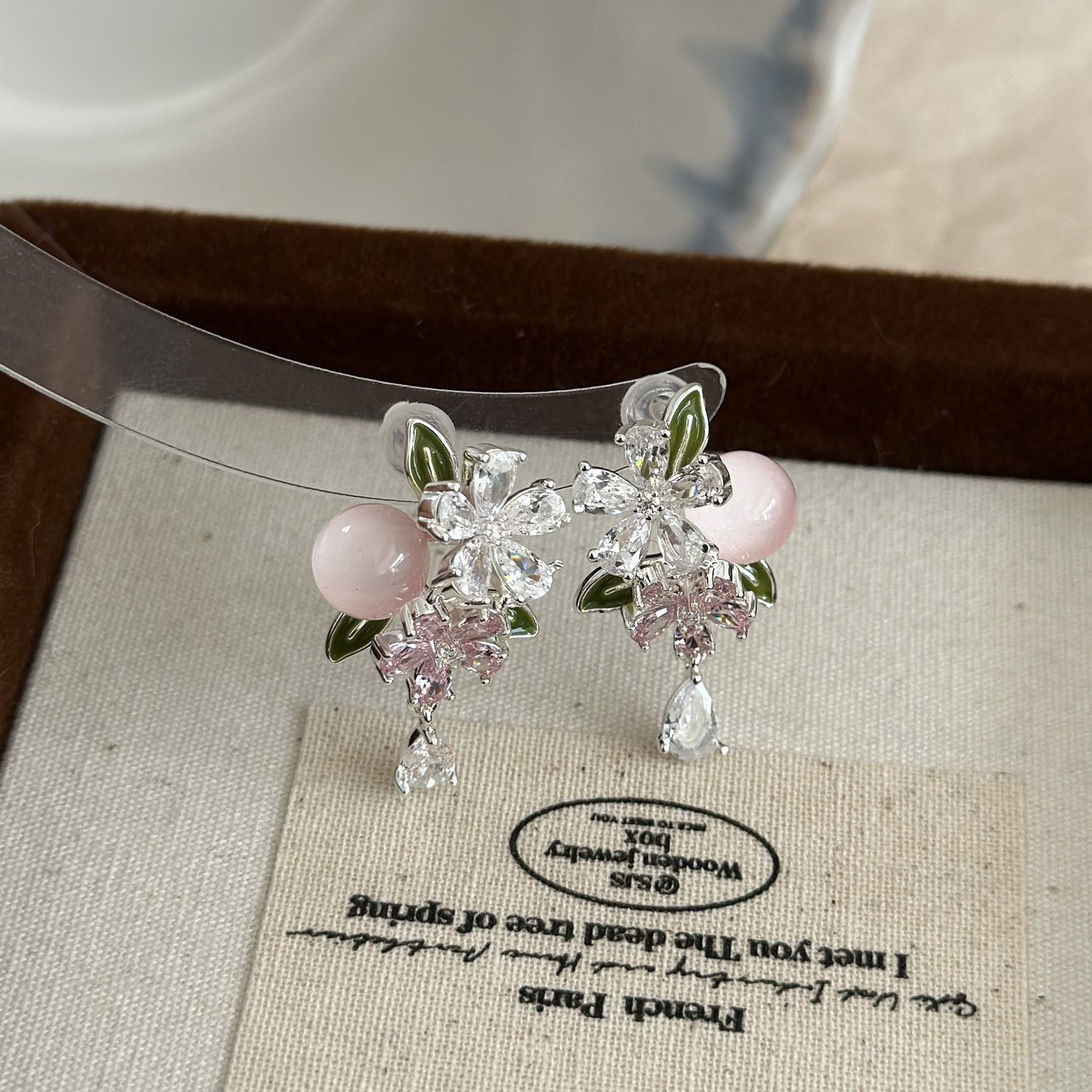 Flash Zircon Flower Water Drop Tassel Female Niche Mori Sweet Rings