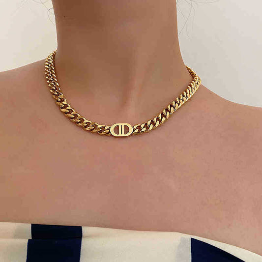 Women's Quality Thick Straps Gold Letter Titanium Steel Hip Hop Necklaces