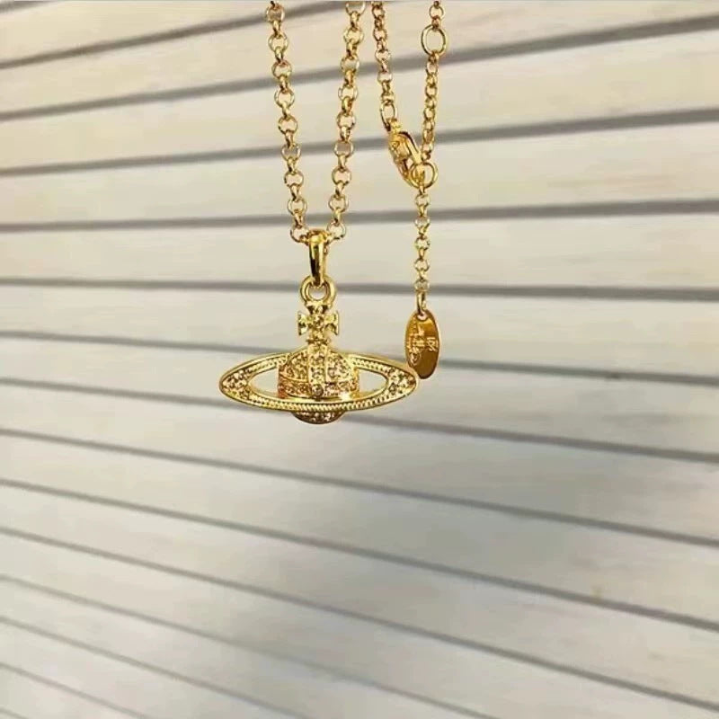 Full Diamond Shiny Big Saturn Rhinestone Alloy Version Necklaces