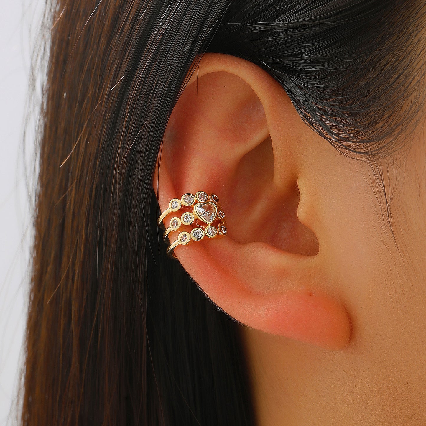 Luxury Fashion Copper Inlaid Zircon No Piercing Female Geometric Painless Ear Clip