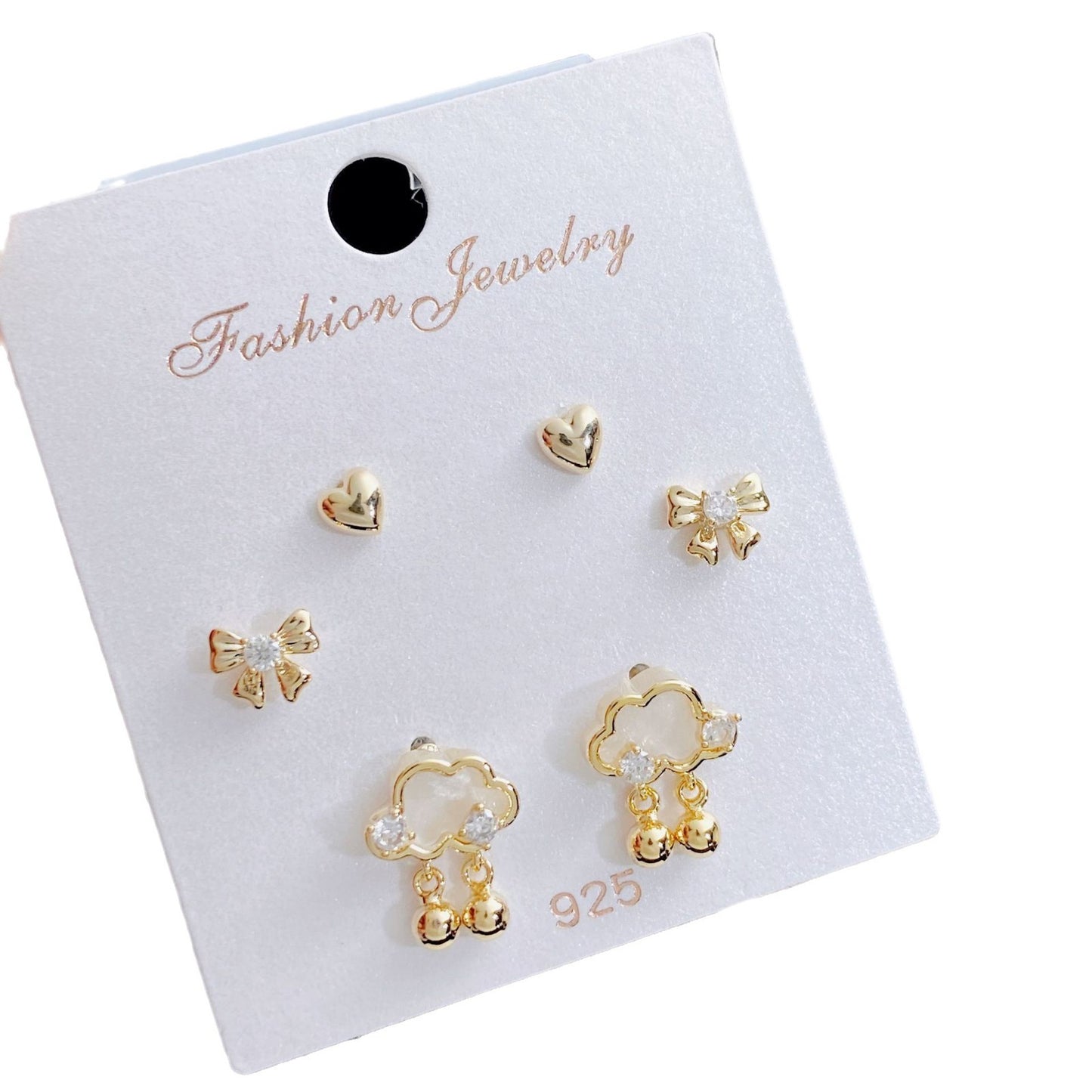 Women's Rhinestone Pearl Three Pairs Storage Ear Earrings