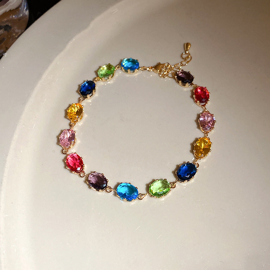Vintage Zircon Oval Personalized Palace Style Light Luxury High Sense Bracelet