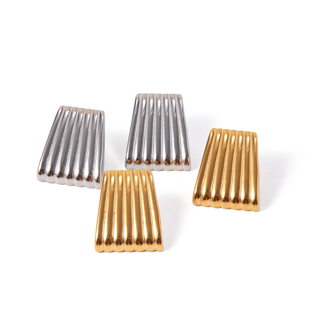 Premium Bangs Gold Stainless Steel Striped Earrings