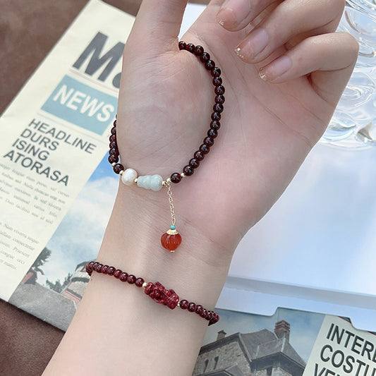 Women's Natural Garnet With Gourd Purse Crystal Bracelets