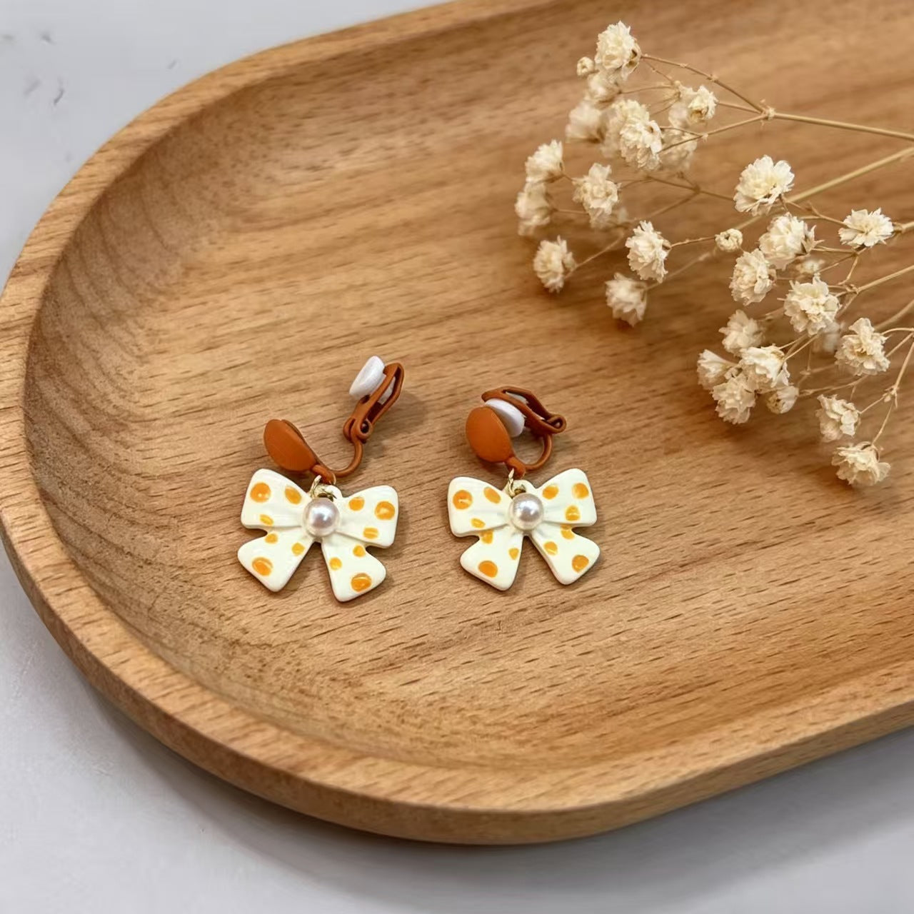 Polka Dot Bow Pearl High-grade Sweet Girlish Ear Earrings