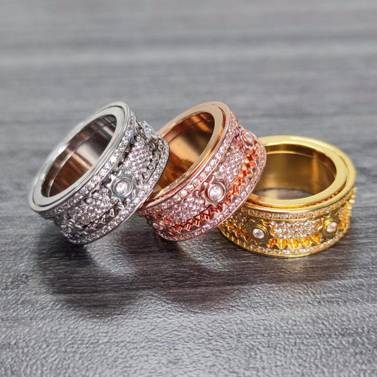 Women's & Men's Starry Rotating Gear Full Diamond Inlaid Rings