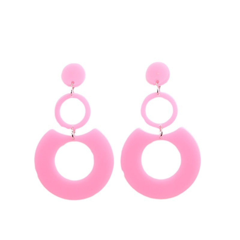 Women's Color Round Stitching Hollow Acrylic Ear Rings