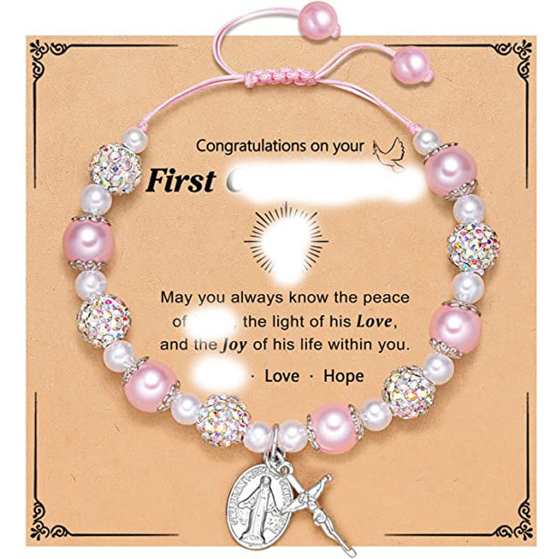 Women's Hoop White Pearl Pink Woven Beads Bracelets