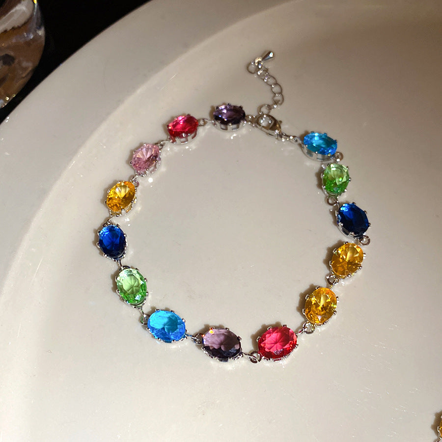 Vintage Zircon Oval Personalized Palace Style Light Luxury High Sense Bracelet