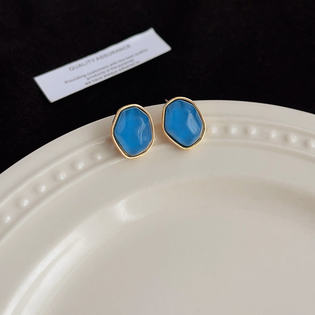 Women's Fog Haze Blue Enamel Vintage Art Fashion Earrings