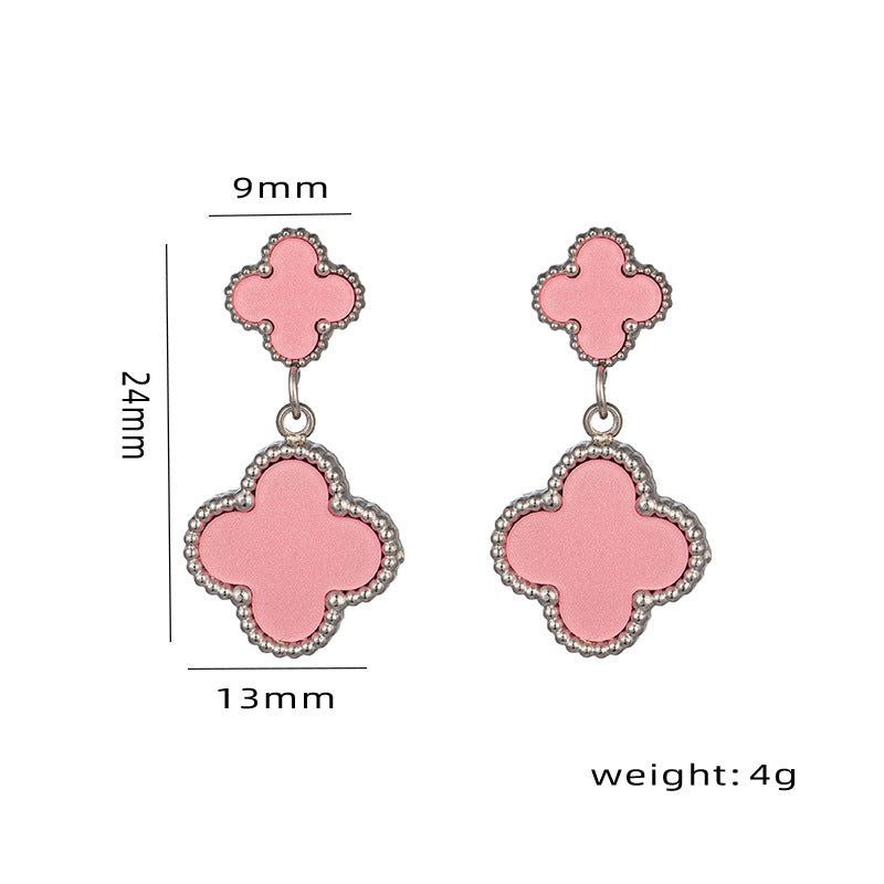 Lucky Four-leaf Clover Tassel Niche Design Earrings