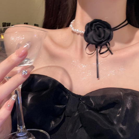 Camellia Flower Pearl Female Neckband Clavicle Chain Strap Neck Necklaces