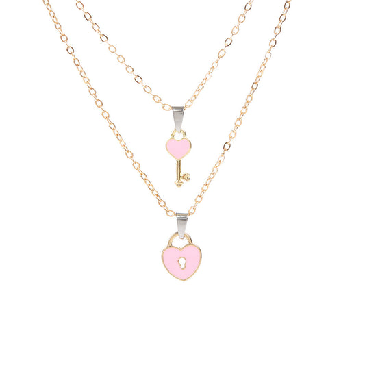 Simple Fashion Small Key Lock Love Gold Necklaces