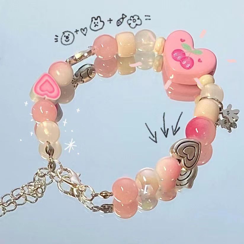 Lovely Heart-shaped Couple Girlfriends Pig Beaded Bracelets