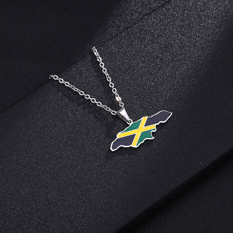 Stainless Steel Africa Jamaica Drip Map Necklaces