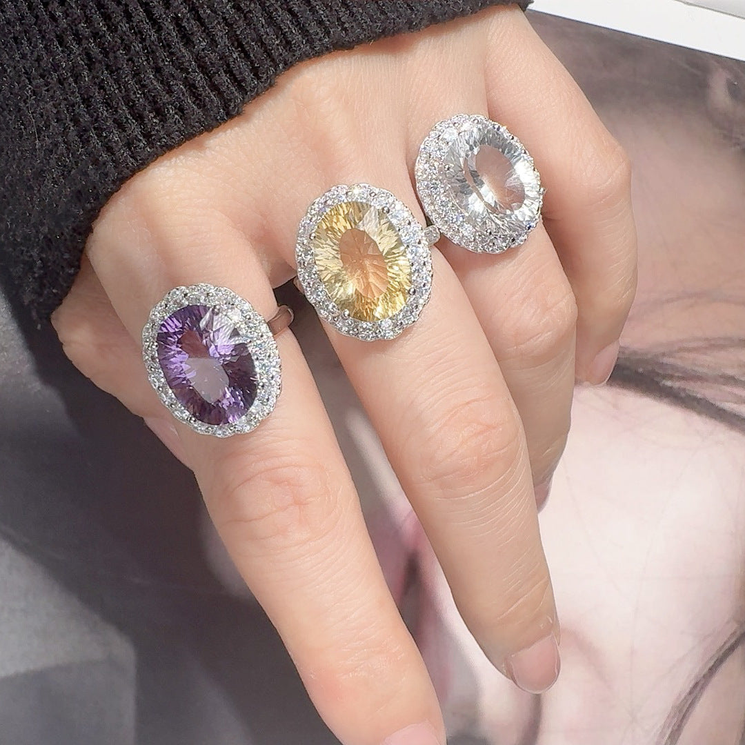 Sier Gold Natural Colored Gems Light Luxury High Rings