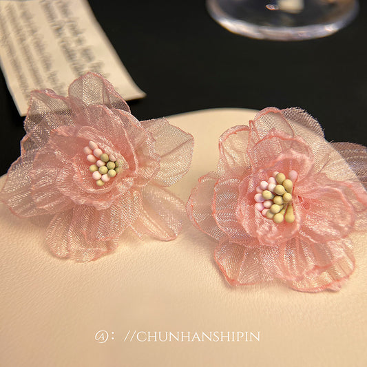 Dopamine Lace Flower Light Luxury High-grade Chiffon Suitable Ear Clip