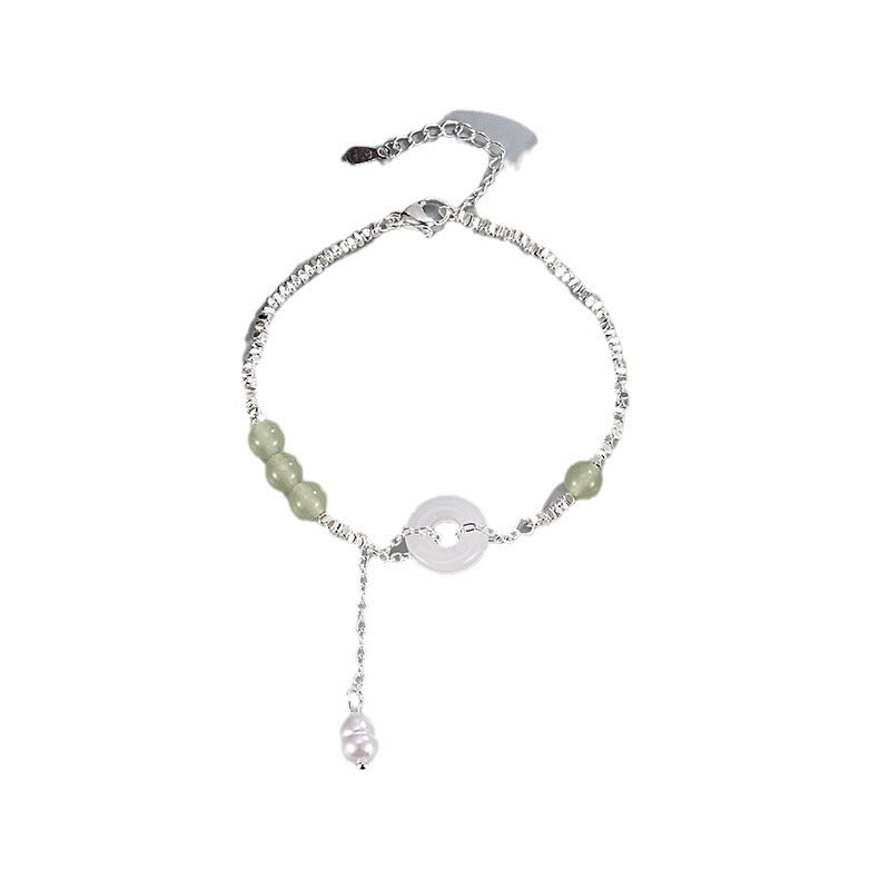 Buckle Small Pieces Of Sier Beaded Imitation Jade Bracelets