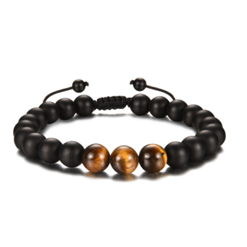 Men's Black Silk Frosted Woven Football Fashion Tigereye Bracelets