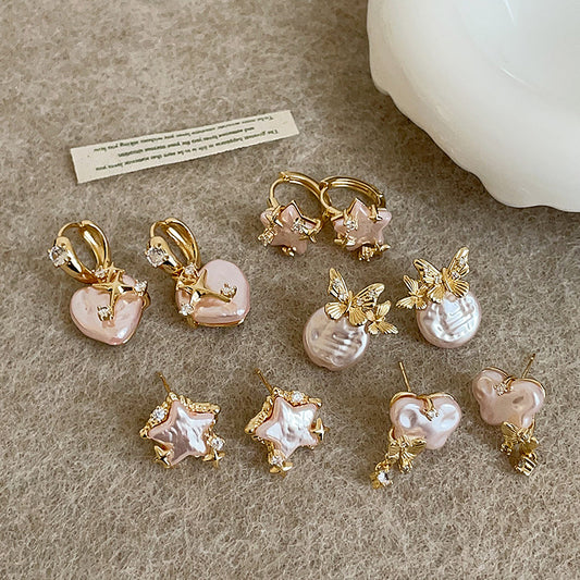 Women's Sweet Cool Personality Pink Love Star Pearl Rings