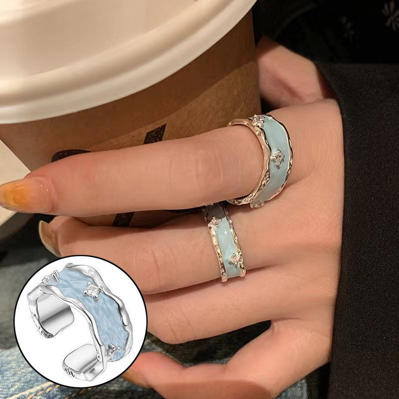 Female Korean Chic Unique Geometric Grid Sier Rings