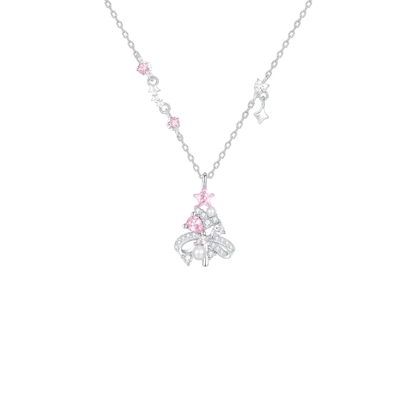 Sier Dreamy Snowflake Bow Bell Female Niche Necklaces