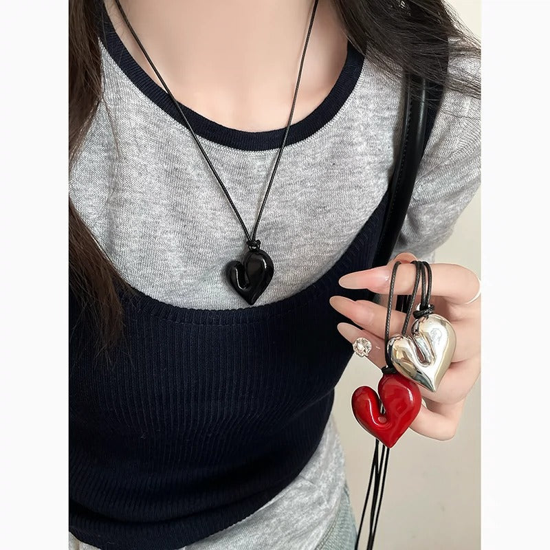 Women's Fashionable Black Leather Rope Sweater Chain Necklaces