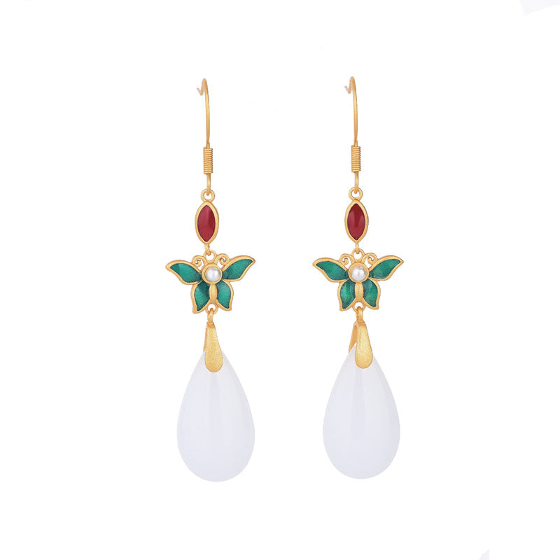 Women's Vintage Jade Classical Long Tassel National Trendy Earrings