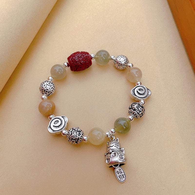 Women's & Men's Retro Ethnic Style Agate Ox Bone Rosary Bracelet