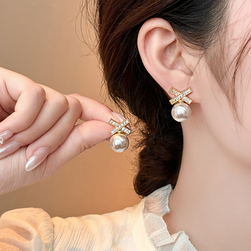 Needle Zircon Flower Pearl Tassel Retro Earrings