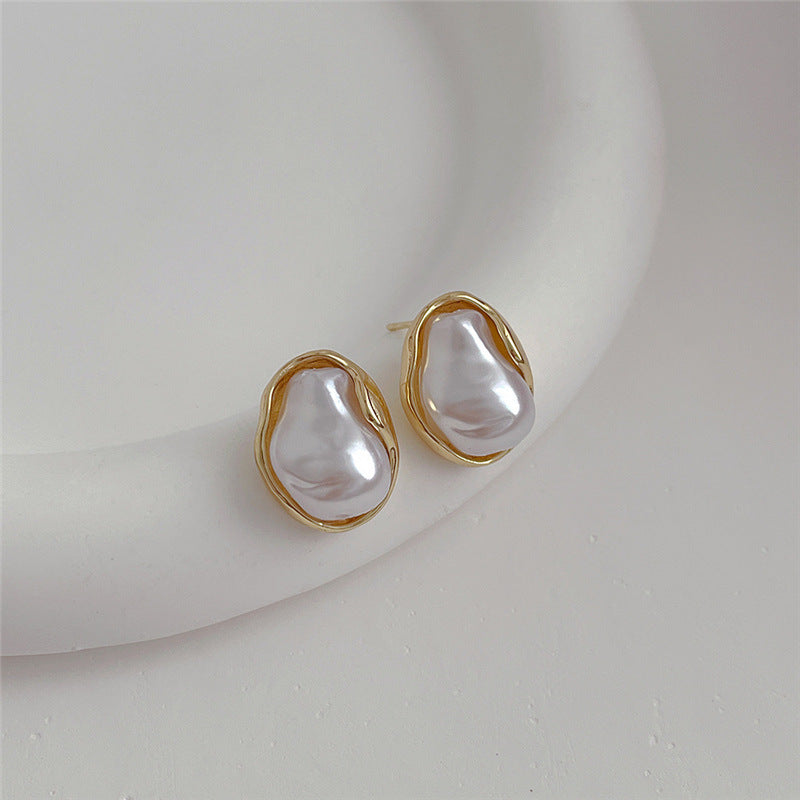 Irregular Baroque Pearl Ear French Style Retro Elegant Light Rings